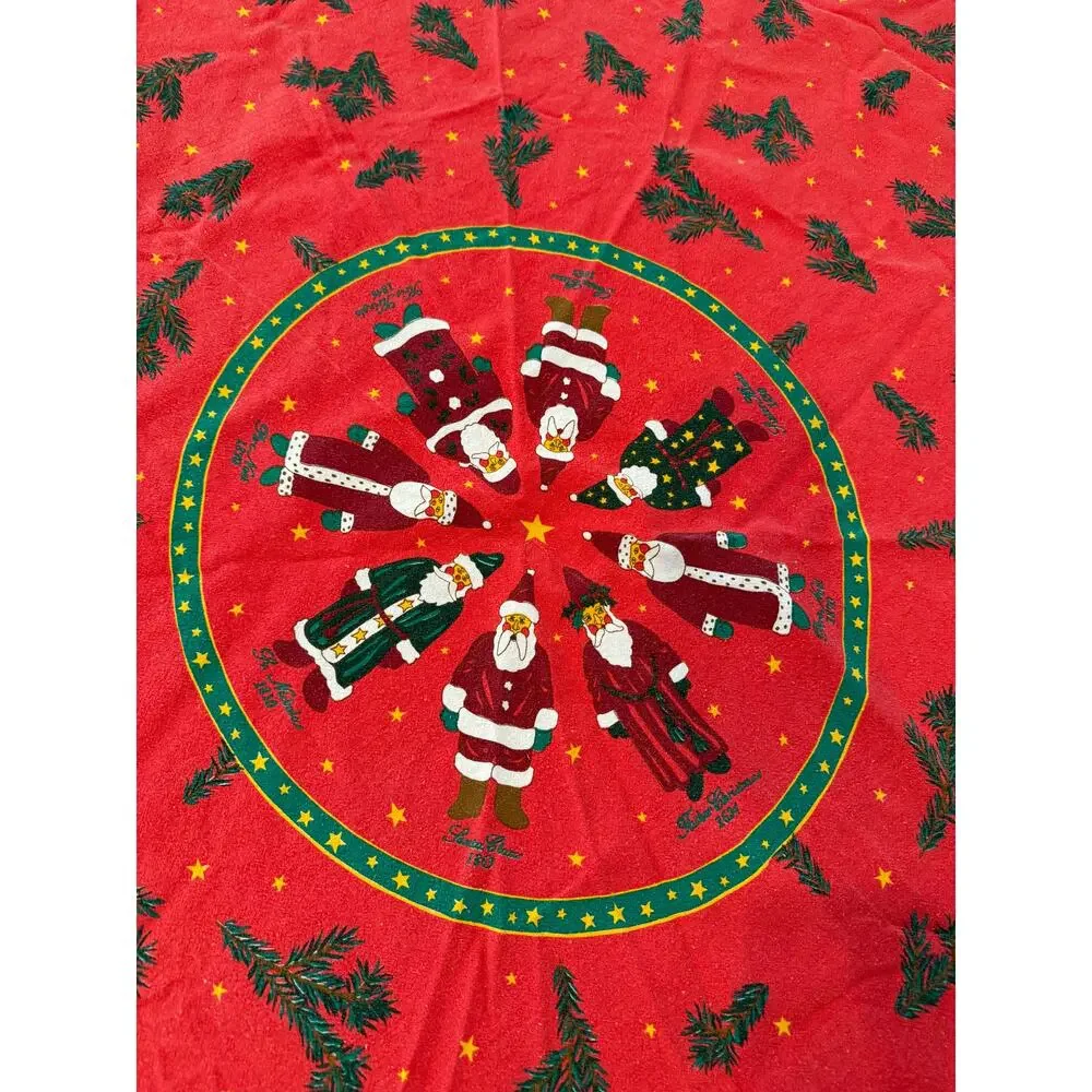 Vintage Father Christmas Santa Claus Round Tablecloth Red